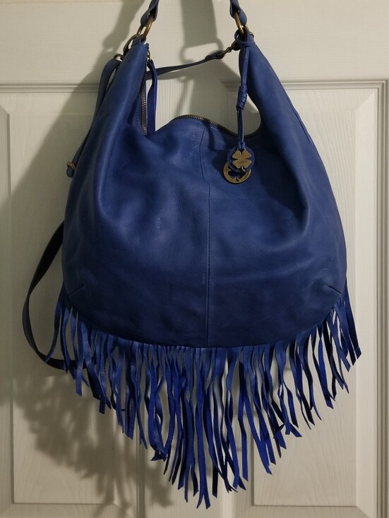 Lucky Brand Handbags - Lucky Brand Blue Fringe Leather Hobo Purse